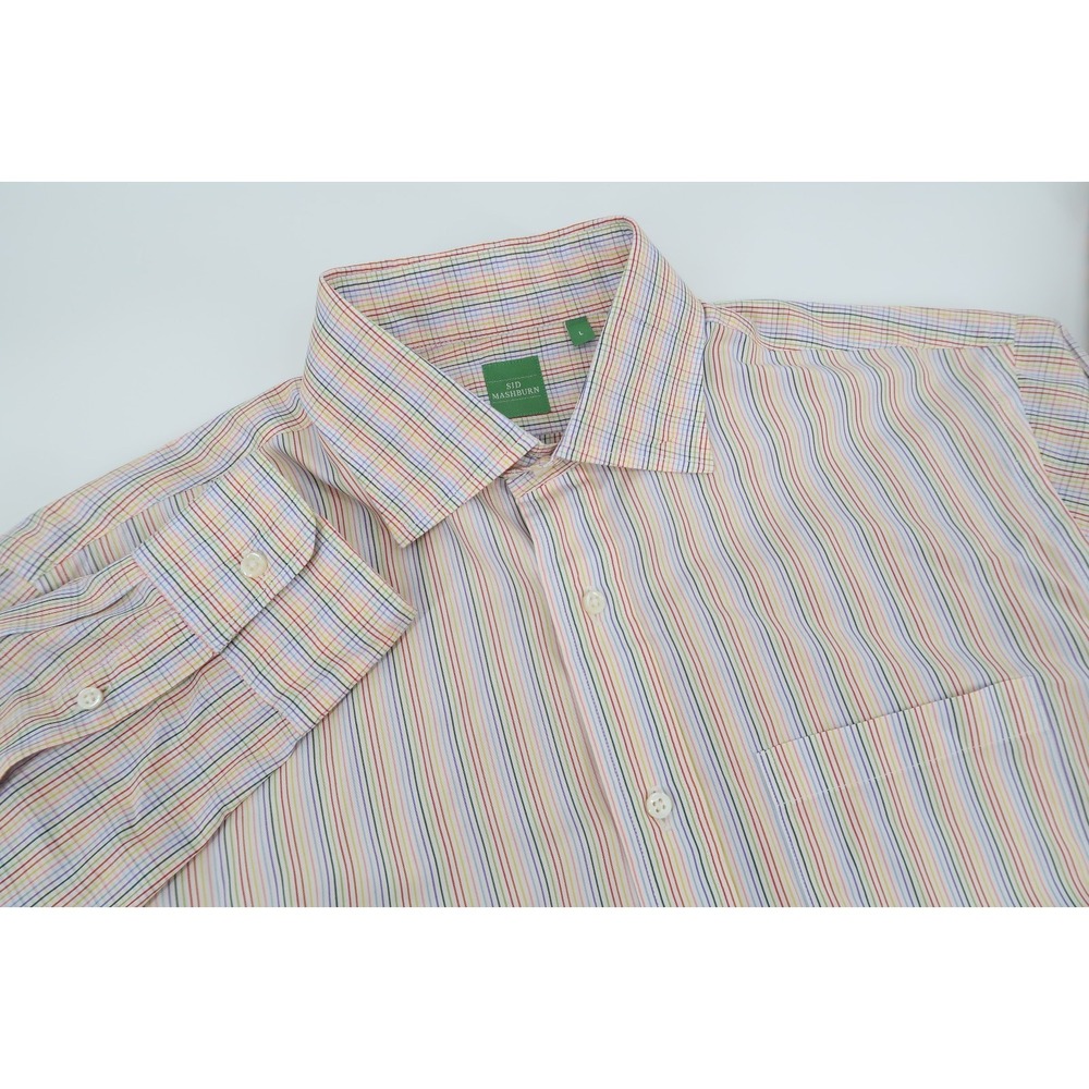 Sid Mashburn Mens Large Rainbow Striped Cotton Button Front Dress Shirt USA Made